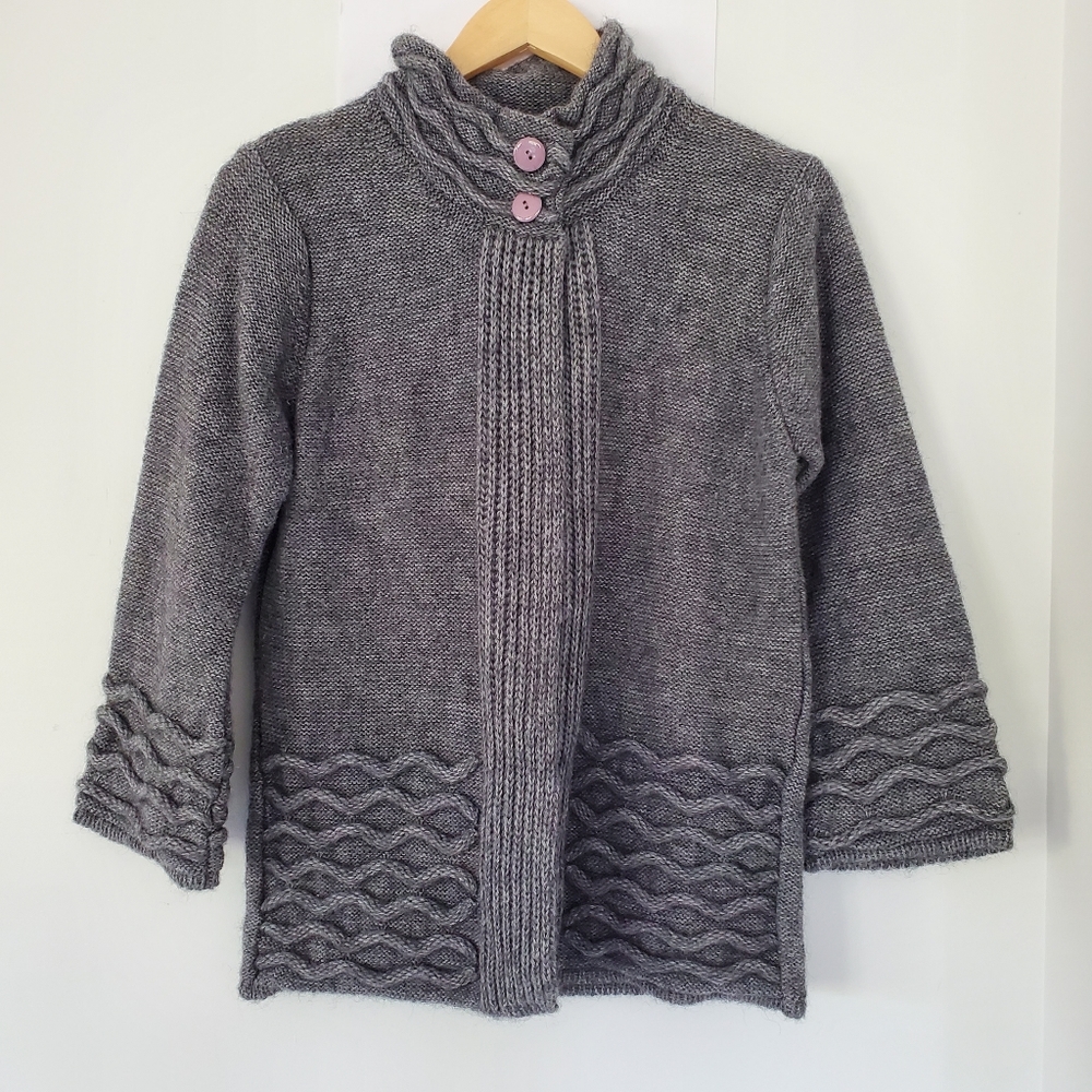 MARYLINE Mohair Wool Knit Gray Cardigan Buttons High Neck Open Front ITALY Sz L